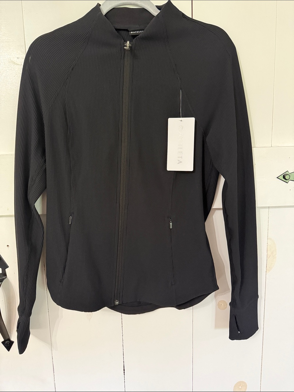 NWT Athleta Black Ribbed Full-Zip Jacket Medium